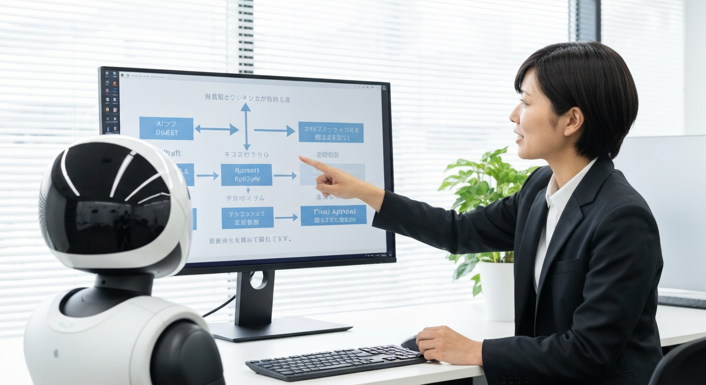 AIをアシスタントとして活用し、人間が主導権を握る理想的な記事作成ワークフローのイメージ
