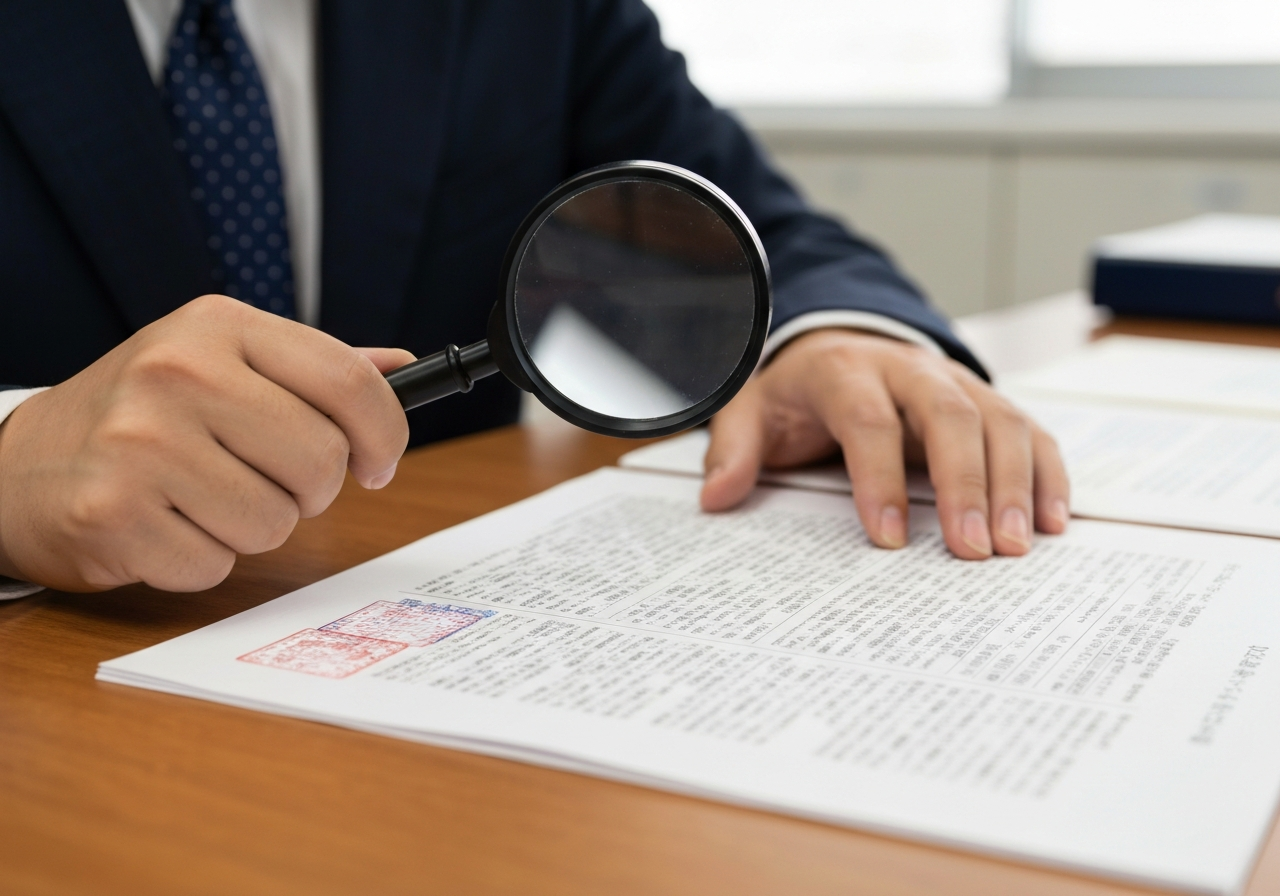 | 弁護士・税理士・司法書士等の士業ホームページ制作 YMYL領域で求められる情報の正確性を象徴する、書類を虫眼鏡で確認する様子の写真