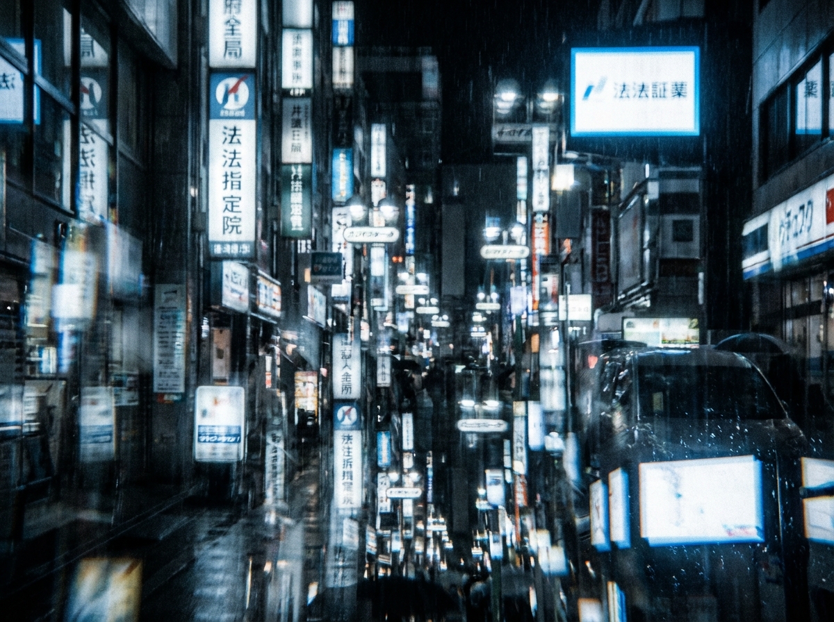 | 弁護士・税理士・司法書士等の士業ホームページ制作 多くの司法書士事務所の看板が並び、競争が激化していることを象徴する画像。