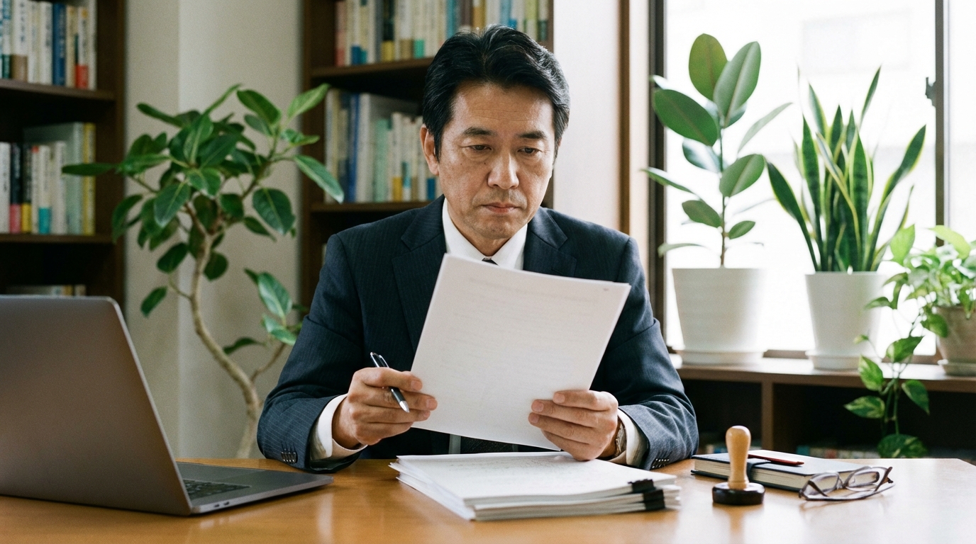 samurailab | 弁護士・税理士・司法書士等の士業ホームページ制作 行政書士がホームページ集客のための戦略を練っている様子。